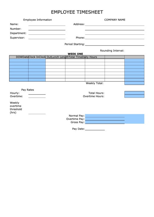 Weekly Quartet Hours Rounded Employee Timesheet Template Printable pdf
