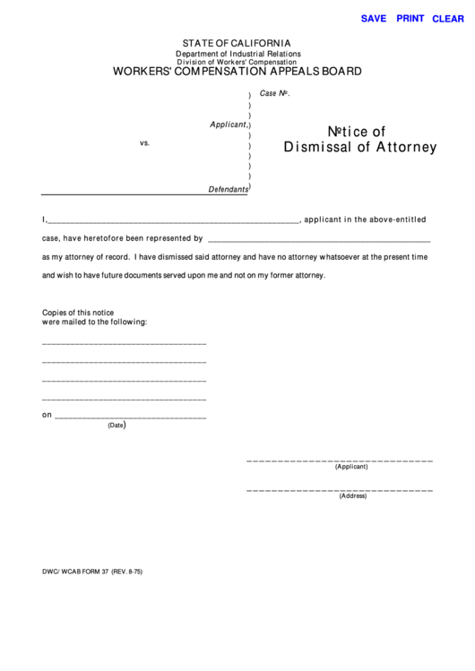 Fillable Notice Of Dismissal Of Attorney Printable pdf