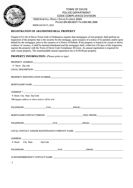 Registration Of Abandoned Real Property Printable pdf