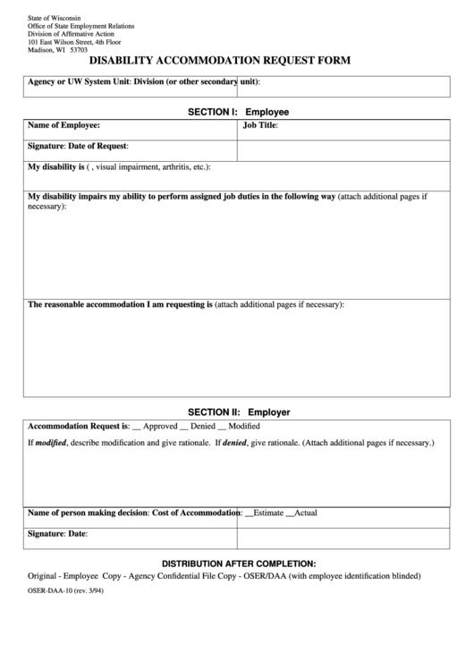 Fillable Disability Accommodation Request Form Printable pdf