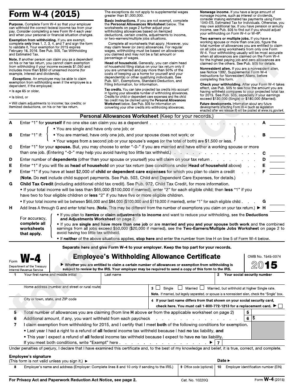 Free Printable W 4 Forms   Page 1 Bg 