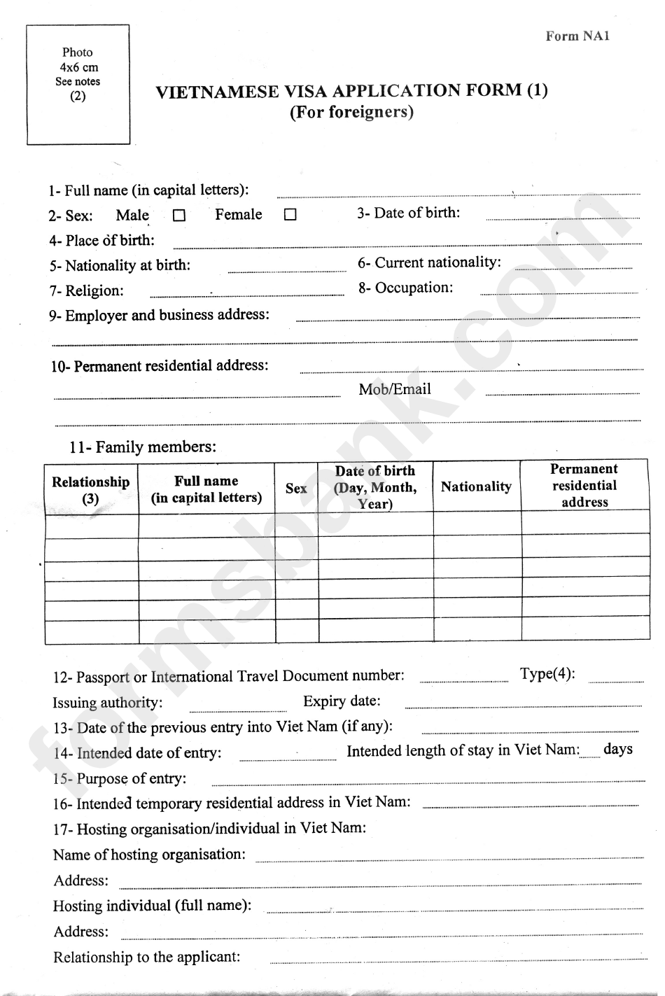 Vietnam Visa Application Form Printable Pdf Download 1804