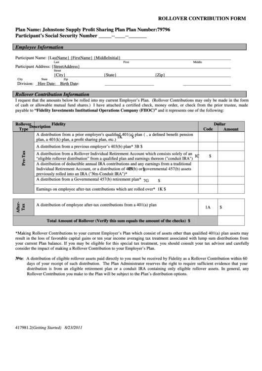 Rollover Contribution Form Printable pdf