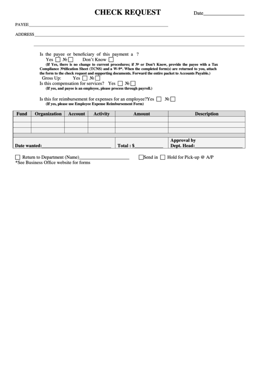 Fillable Check Request Form Printable pdf