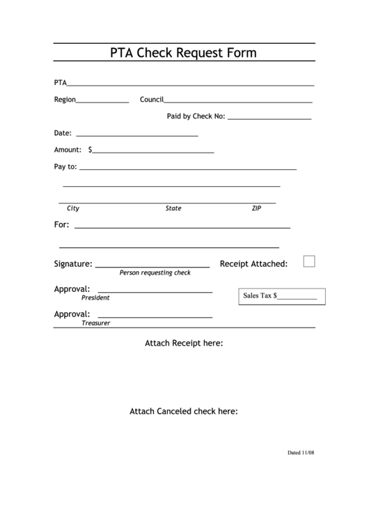 Pta Check Request Form Printable pdf