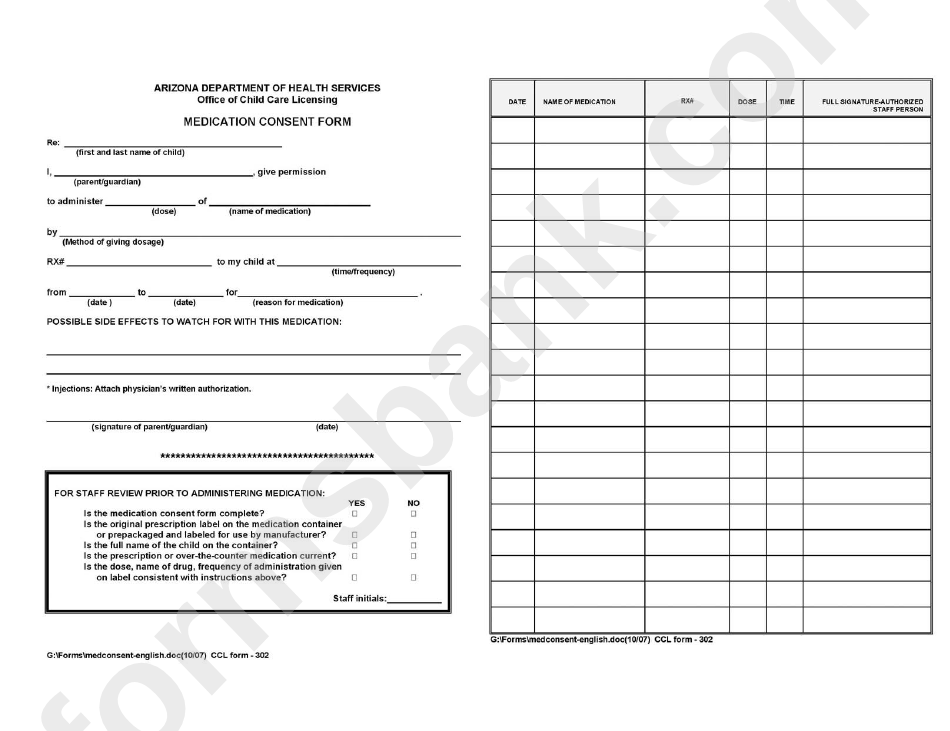 Ccl Form-302 - Medication Consent Form