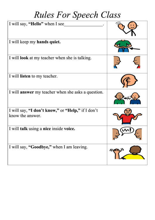 Rules For Speech Class Printable pdf