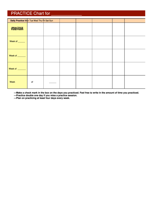 Practice Chart For Viola/violin Printable pdf