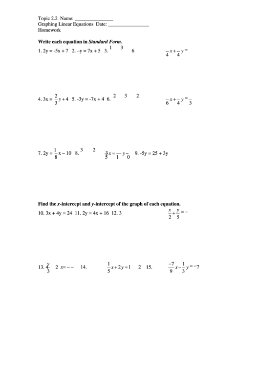 Graphing Linear Equations Worksheet Printable pdf