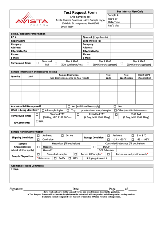 Fillable Test Request Form Printable pdf
