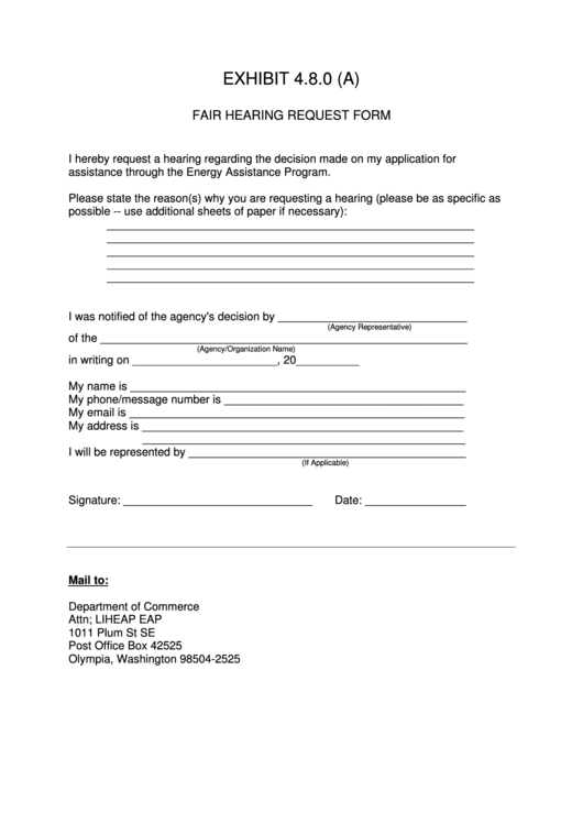 Fair Hearing Request Form Printable pdf