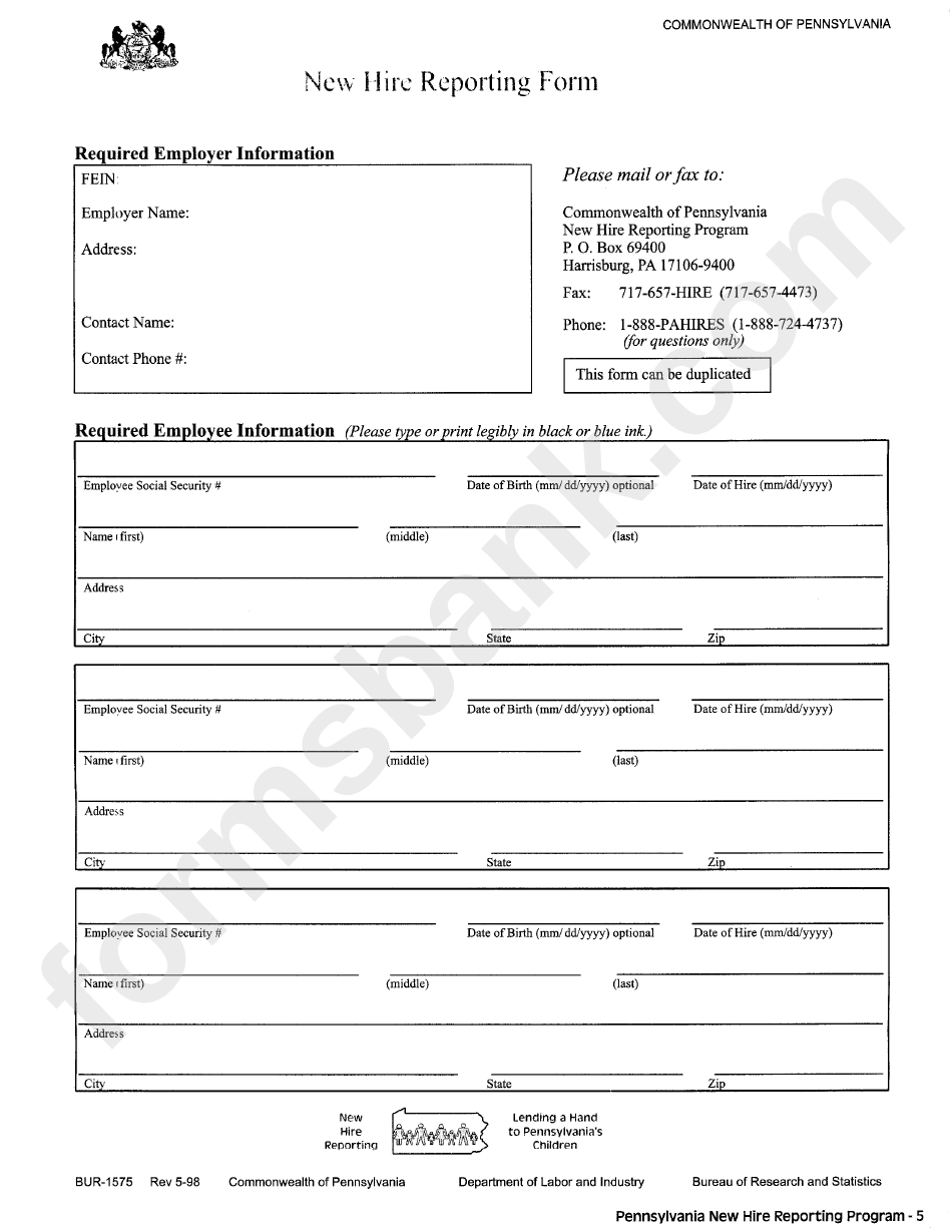 Pa New Hire Reporting Form