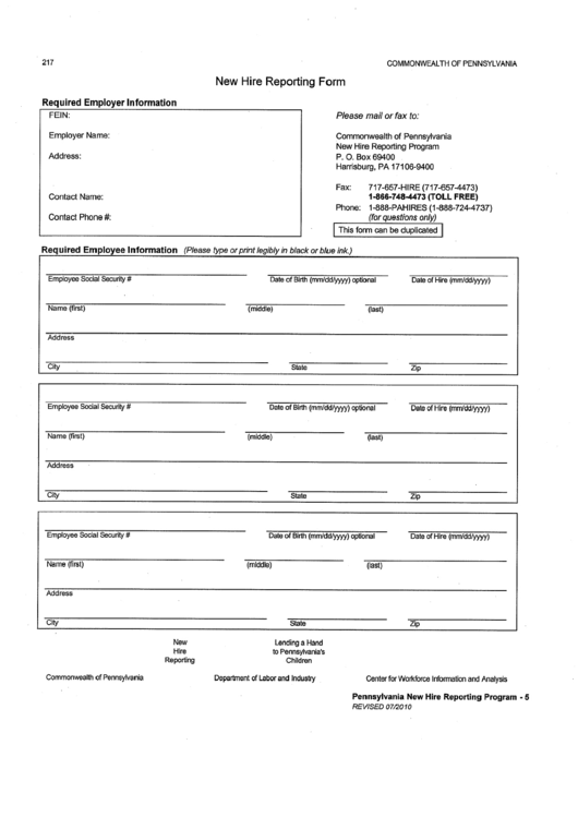 Top 5 Pa New Hire Reporting Form Templates Free To Download In PDF Format