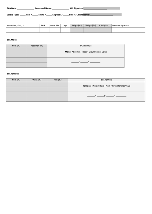 Bca Form Navy Fitness Printable Pdf Download