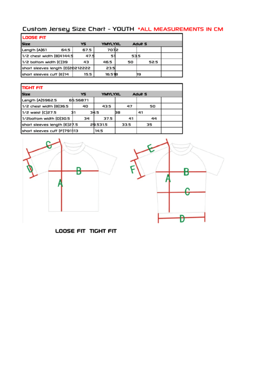 Custom Jersey Size Chart - Youth Printable pdf