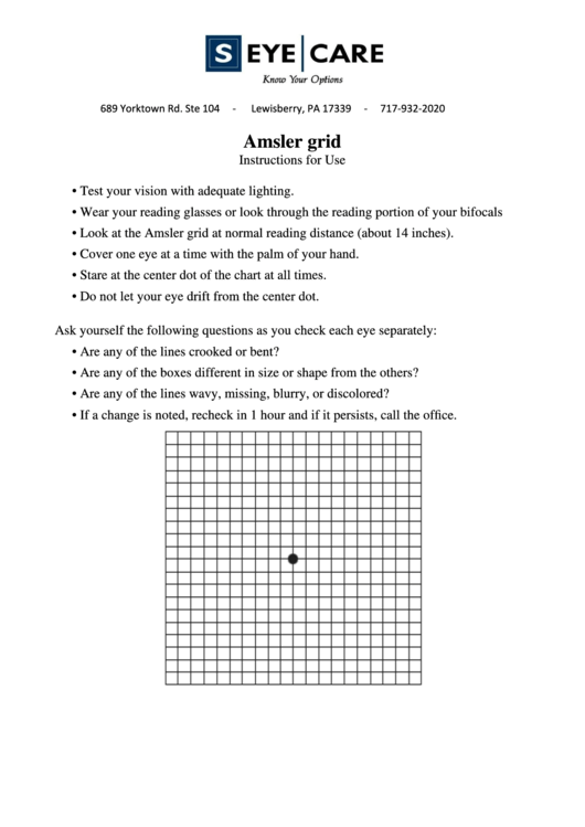 Amsler Grid - Instructions For Use