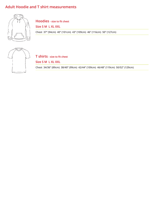 Shawmind Foundation Adult Hoodie And T-Shirt Measurements Printable pdf