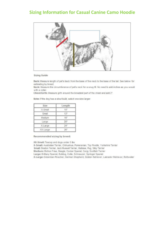 Meijer Sizing Information For Casual Canine Camo Hoodie Printable pdf