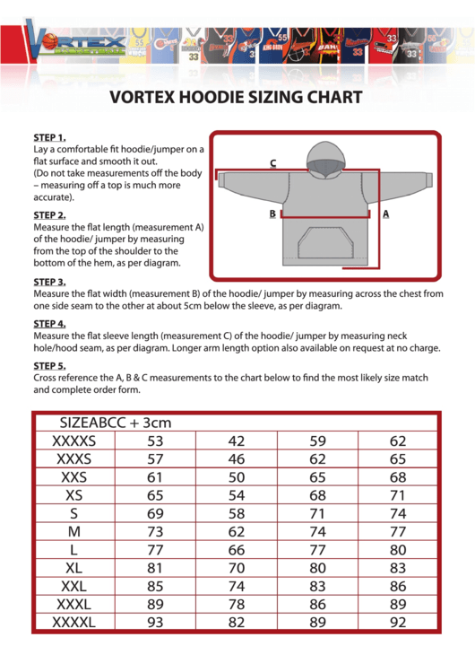 Vortex Hoodie Sizing Chart Printable pdf