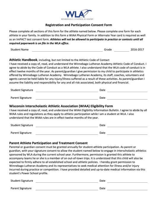 Registration And Participation Consent Form Printable pdf