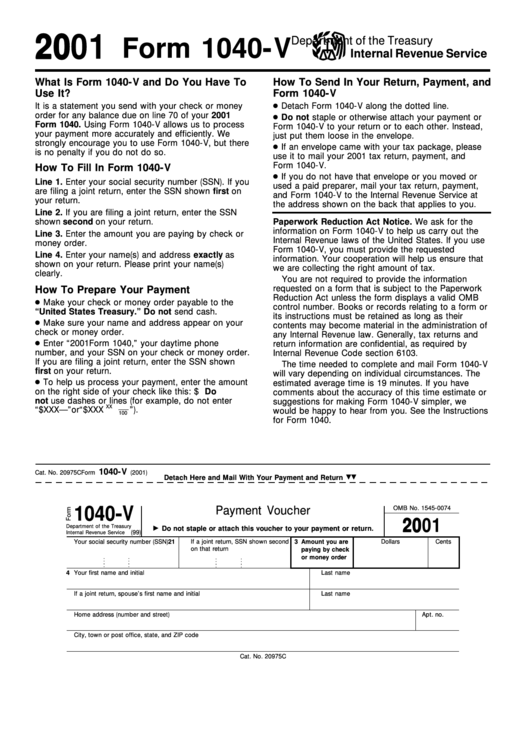 Form 1040 V Payment Voucher 2001 Printable Pdf Download