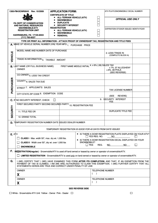 Application Form For Certificate Of Title Or Registration Printable pdf