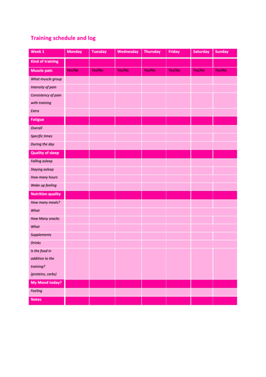 Pink Personal Training Schedule And Log Printable pdf