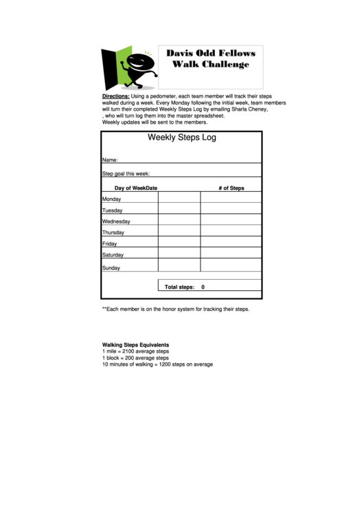 Weekly Steps Log Printable pdf