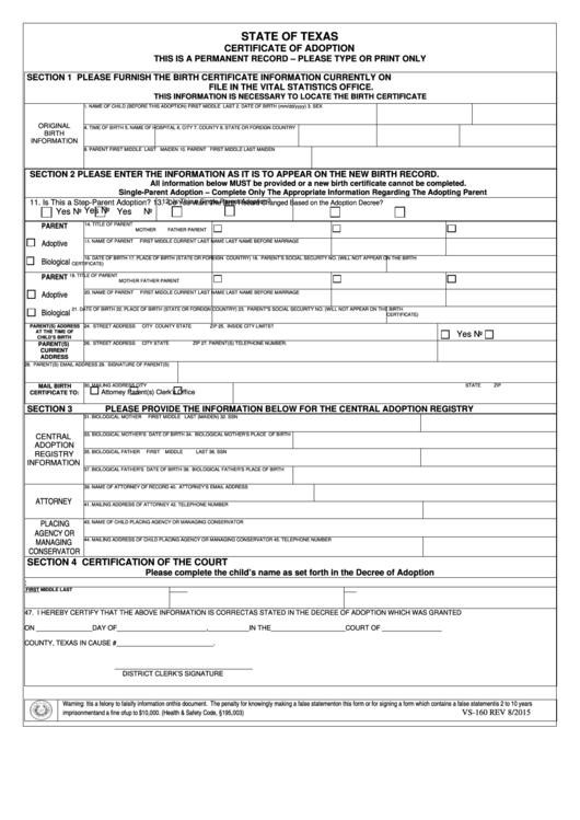 Fillable Certificate Of Adoption Printable pdf