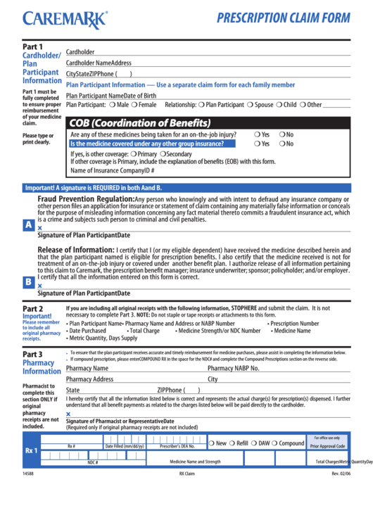 Prescription Claim Form Printable pdf