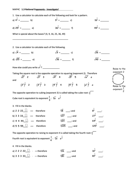 Rational Exponents - Math Worksheet Printable pdf