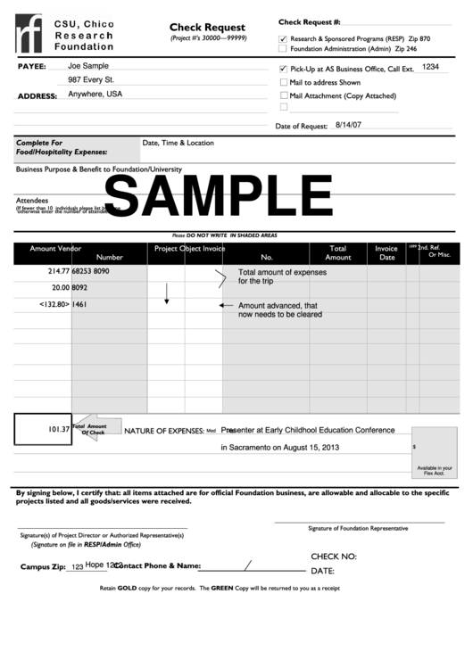 Sample Check Request Form Printable pdf