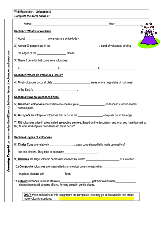 Volcanoes Worksheet Printable pdf
