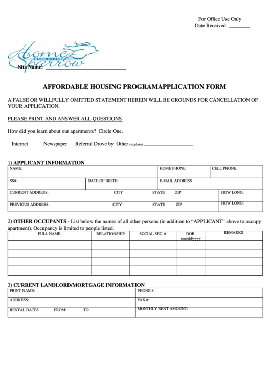 Affordable Housing Program Application Form Printable Pdf Download 6268