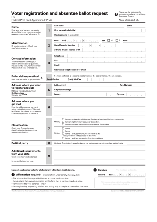 Voter Registration And Absentee Ballot Request Printable pdf