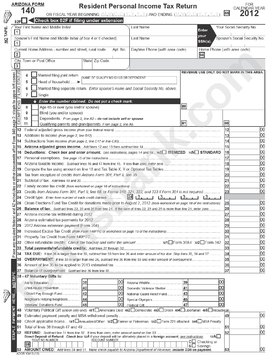 Arizona Fillable Tax Form 140a Printable Forms Free Online