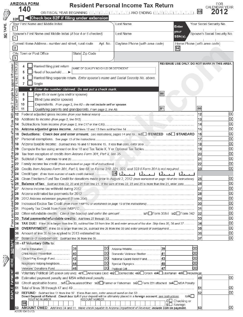 Printable Arizona Tax Form 140 Printable Forms Free Online