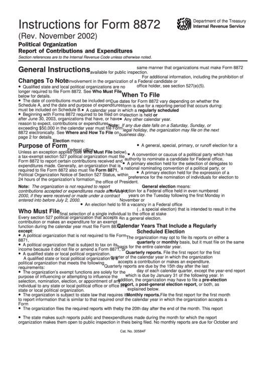 Instructions For Form 8872 (Rev. November 2002) Printable pdf