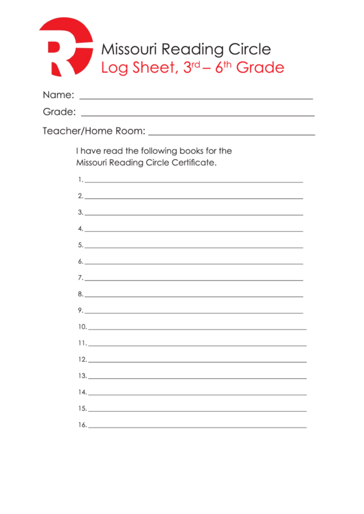 3rd - 6th Grade Log Sheet Template Printable pdf