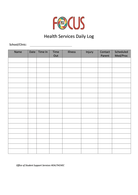 Health Services Daily Log Printable pdf
