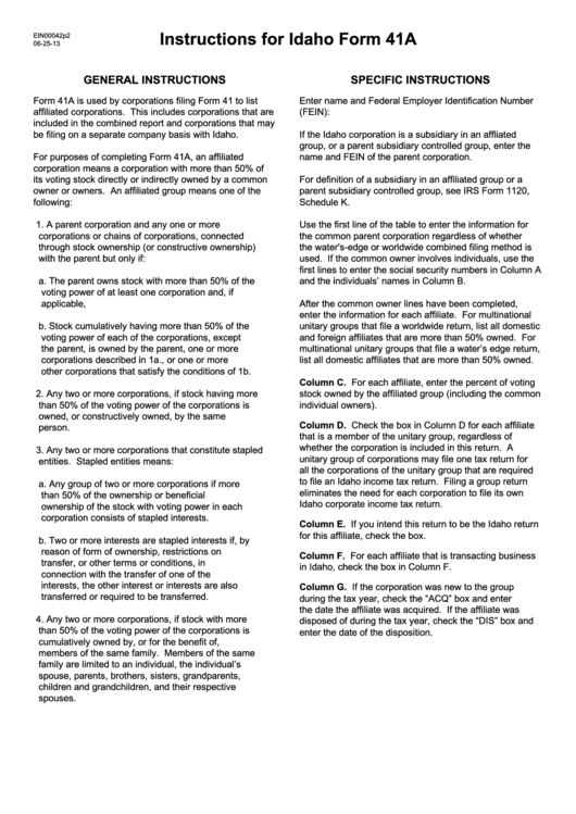 2013 Instructions For Idaho Form 41a Printable pdf
