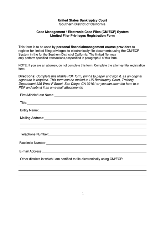 Fillable Limited Filer Privileges Registration Form Printable pdf
