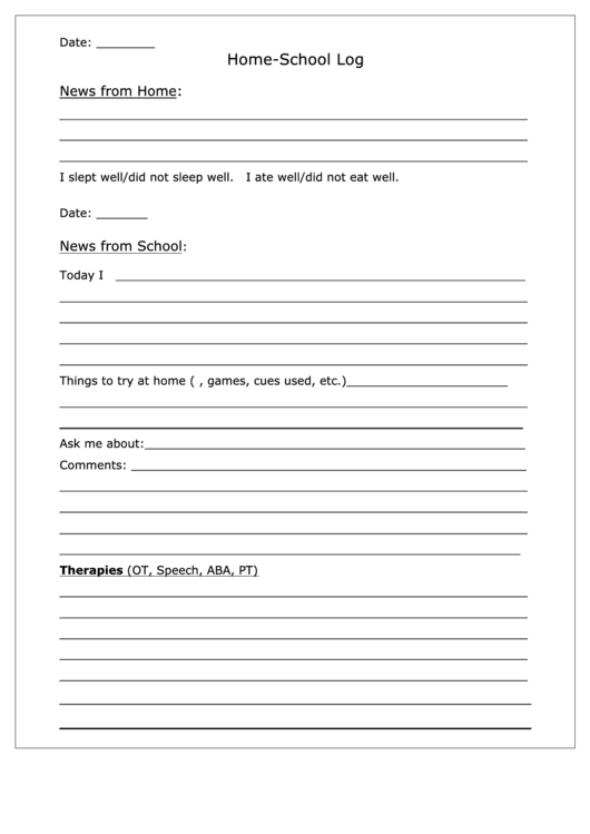 Home-School Log Printable pdf