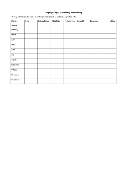 Printable Aed Inspection Checklist Printable Templates