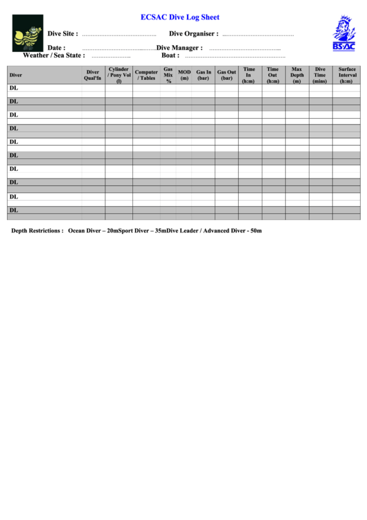 dive log book pages template