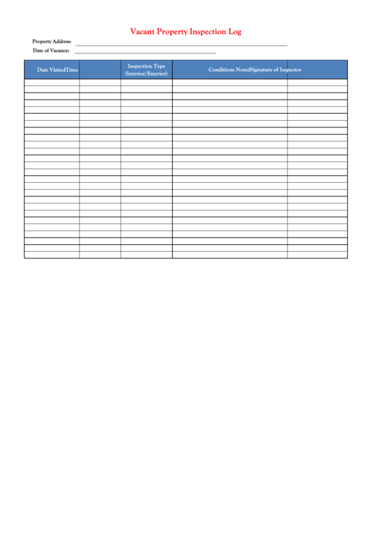 Vacant Property Inspection Log Spreadsheet