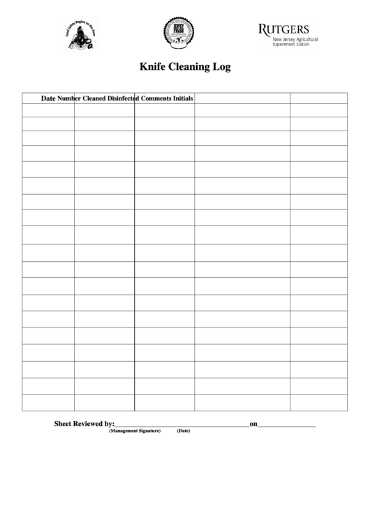Knife Cleaning Log Template Printable pdf