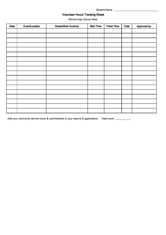 Volunteer Hours Tracking Sheet Printable pdf