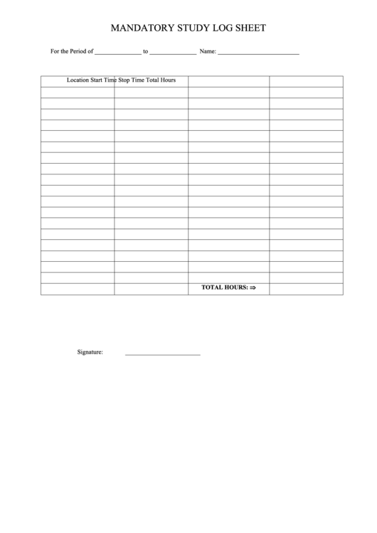Mandatory Study Log Sheet Printable pdf