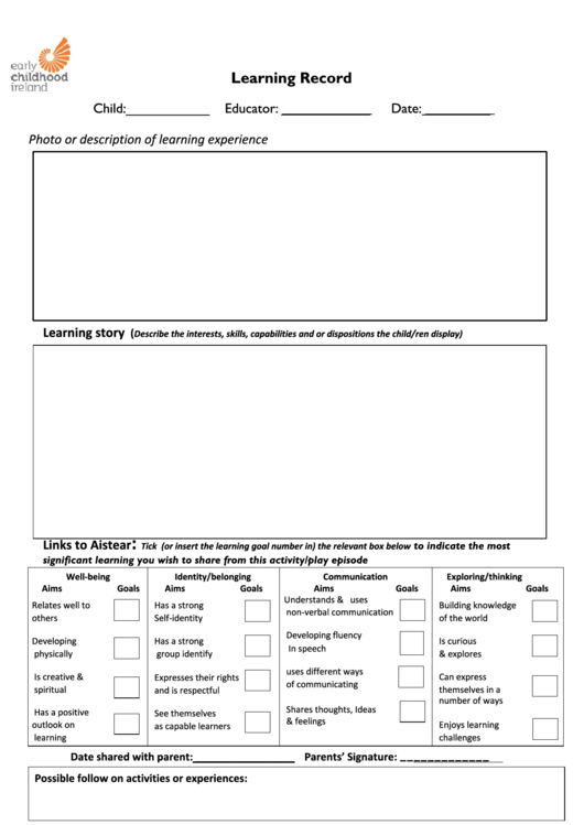 Learning Record Printable pdf